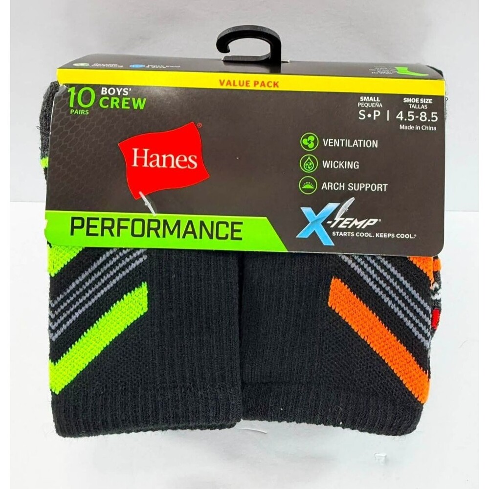 Hanes Boys Performance Crew Socks – 10 Pair Pack – Size Small (4.5–8.5)